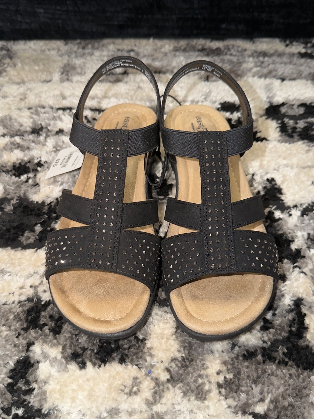 East 5th Black T-Strap Studded Slingback Sandals
